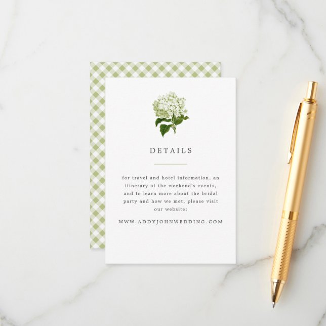 Green and White and Hydrangea Details Enclosure Card (Front/Back In Situ)