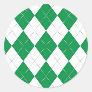 Green and White Argyle Pattern Classic Round Sticker