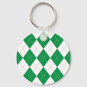 Green and White Argyle Pattern Key Ring