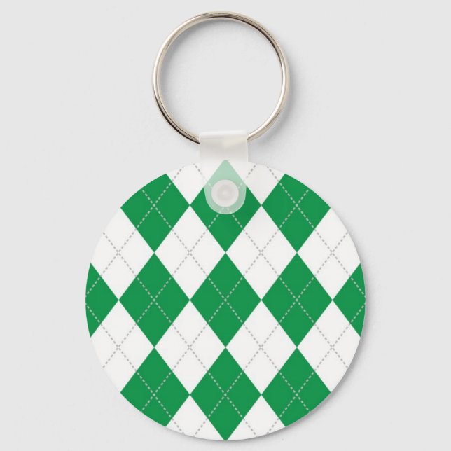 Green and White Argyle Pattern Key Ring (Front)