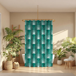 Green and White Art Deco Pattern Shower Curtain