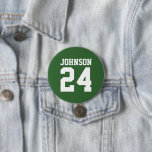 Green and White Athlete Name Jersey Number 7.5 Cm Round Badge<br><div class="desc">Cheer on your favourite sports team, football player or just show off your school pride with a custom personalised spirit button! Add your school name or personalise with a player's name and jersey number. Perfect for football, basketball, baseball and soccer games! Create custom pins for the whole team, cheerleaders, parents...</div>