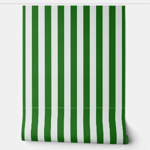 Green and white awning stripe wallpaper