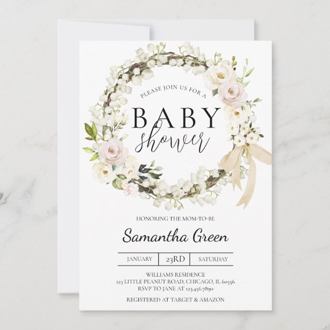 Green and White Baby Shower Invitation (Front)