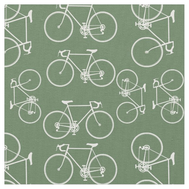 Green and white bicycle pattern fabric (Close Up)