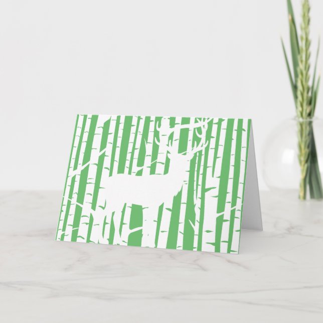 Green and White Birch Tree Forest Greeting Card (Front)