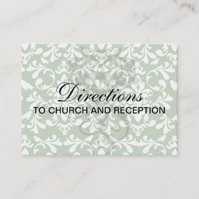 green and white bird damask pattern enclosure card (Front)