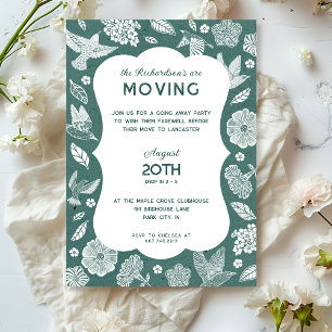 Green and White Birds Moving Away Party Invitation