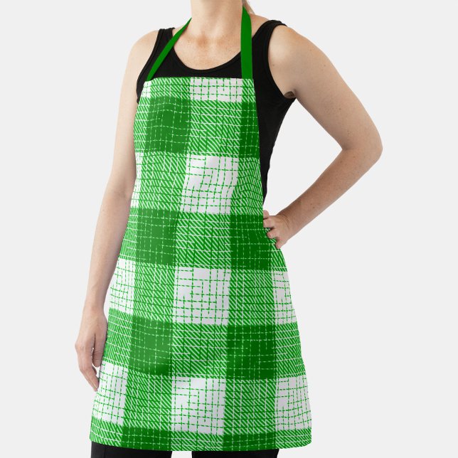 Green and White Bold Checkered Plaid Design  Apron (Creator Uploaded)