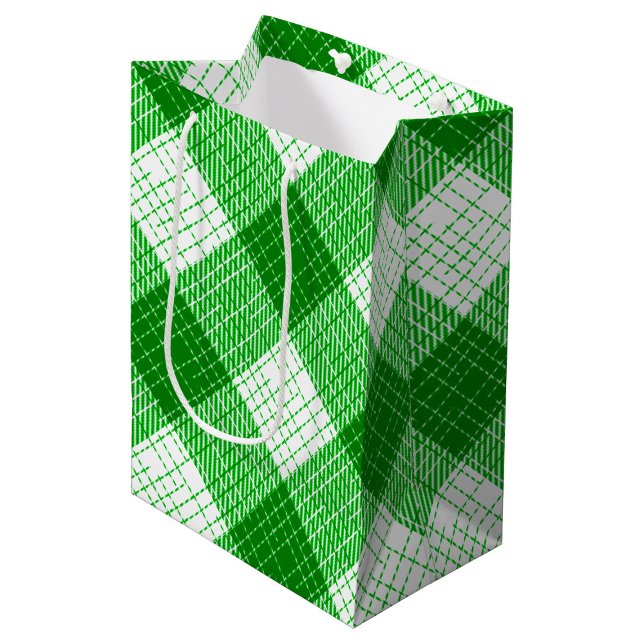 Green and White Bold Checkered Plaid Design  Medium Gift Bag (Creator Uploaded)