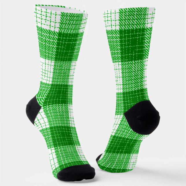 Green and White Bold Checkered Plaid Design  Socks (Creator Uploaded)