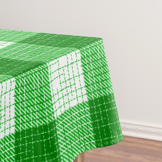 Green and White Bold Checkered Plaid Design  Tablecloth (Creator Uploaded)