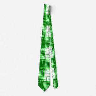 Green and White Bold Checkered Plaid Design Tie