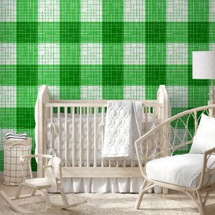 Green and White Bold Checkered Plaid Design Wallpaper
