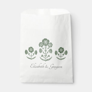 Green and White Botanical Block Print Favour Bag