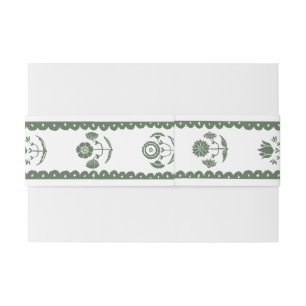 Green and White Botanical Block Print Wedding Invitation Belly Band