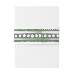 Green and White Botanical Block Print Wedding Invitation Belly Band