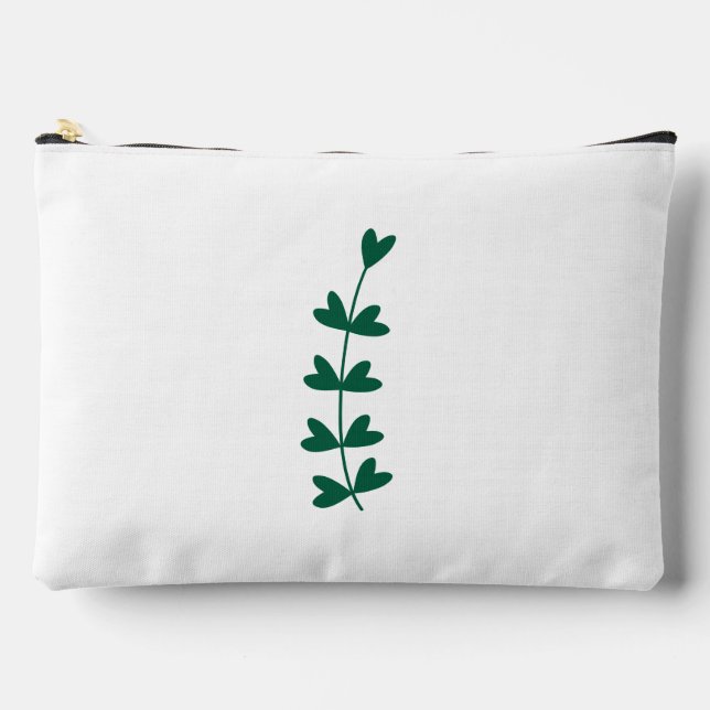 Green and White Botanical Minimalist Design Accessory Pouch (Front)