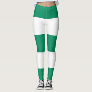 Green and White Broad Stipes Leggings