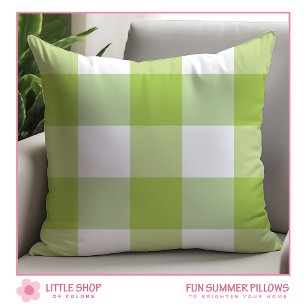Green and White Buffalo Check Reversible Cushion