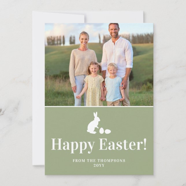 Green And White Bunny With Custom Photo Easter Card (Front)