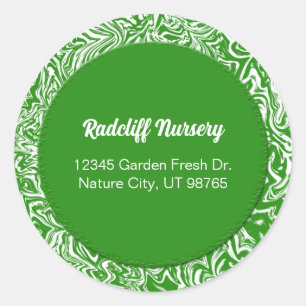 Green and White Business Address Classic Round Sticker