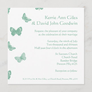 Green and White Butterfly Wedding Invitation