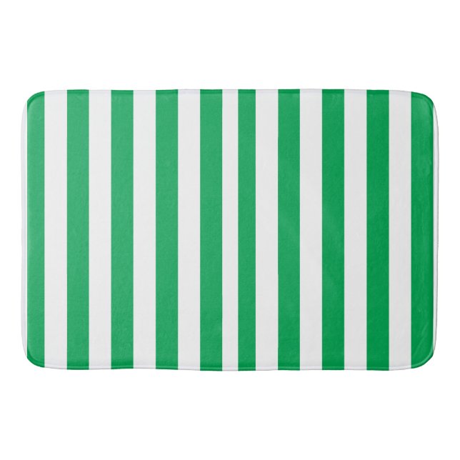 Green and White Cabana Stripes  Bath Mat (Front)