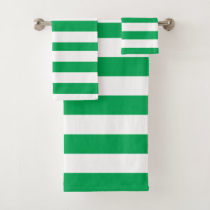Green and White Cabana Stripes  Bath Towel Set
