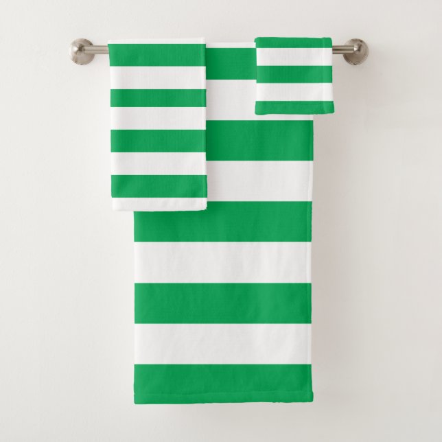 Green and White Cabana Stripes  Bath Towel Set (Insitu)