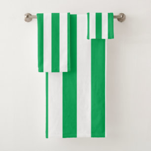 Green and White Cabana Stripes  Bath Towel Set