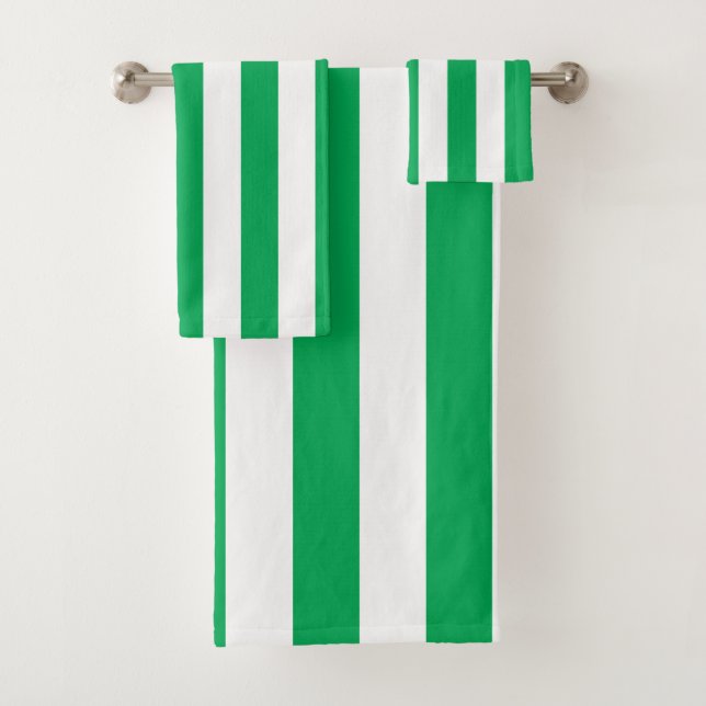 Green and White Cabana Stripes  Bath Towel Set (Insitu)