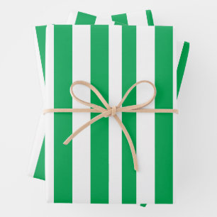Green and White Cabana Stripes Wrapping Paper Sheet
