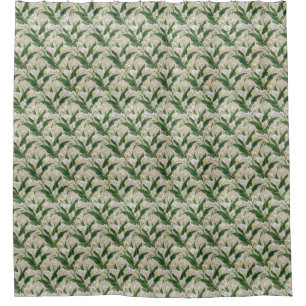 Green and White Calla Lily Embroidery Botanical  Shower Curtain