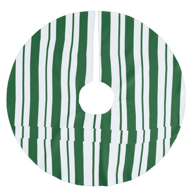 Green and White Candy Cane Stripes Brushed Polyester Tree Skirt (Front)