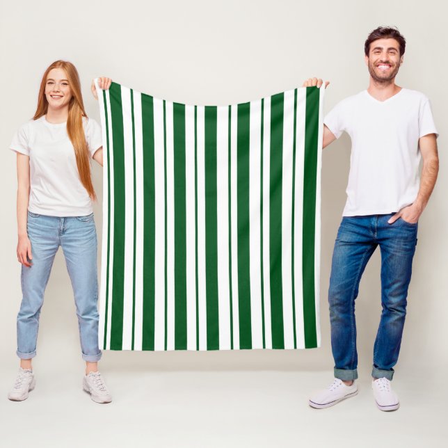 Green and White Candy Cane Stripes Fleece Blanket (In Situ)