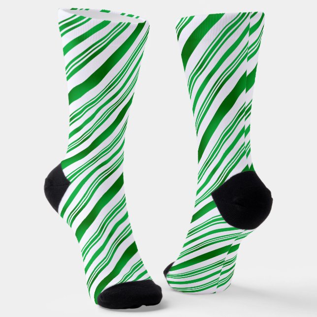 Green and White Candy Cane Stripes Modern Elegant Socks (Angled)