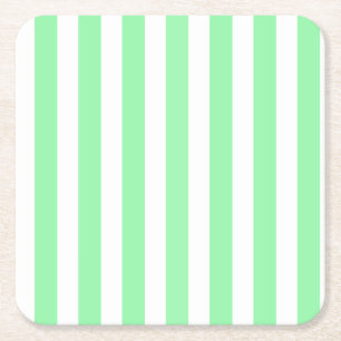 Green and white candy stripes square paper coaster
