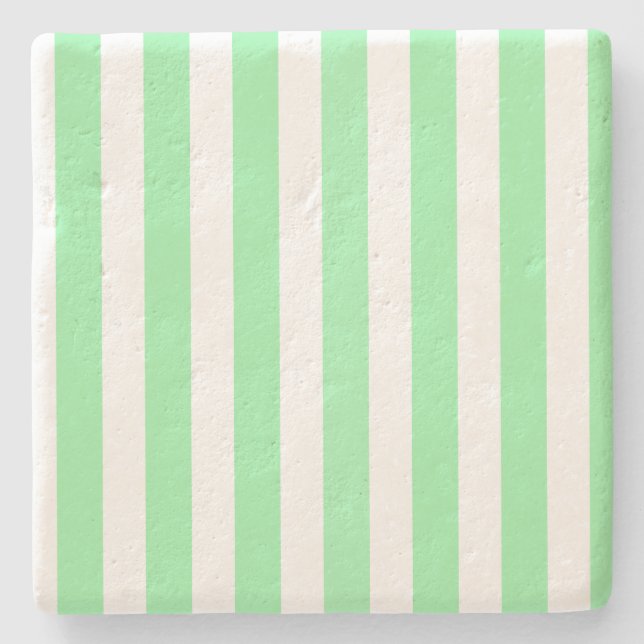 Green and white candy stripes stone coaster (Front)