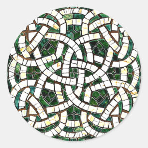 Green and White Celtic Knot Stone Mosaic Classic Round Sticker