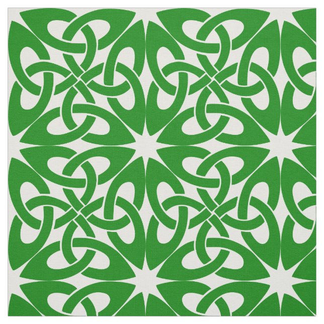Green and White Celtic Knotwork Pattern Fabric (Swatch)