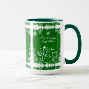 Green And White Chalk Snowman-Let It Snow Mug