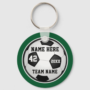 Green and White Cheap Soccer Gifts, Personalised Key Ring