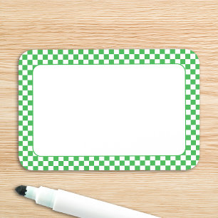 Green and White Check 3x2 Name Tag