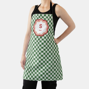 Green and White Check Gingham Holiday Christmas Apron