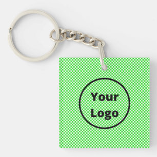 Green and white chequered board pattern key ring