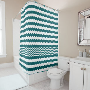 Green and White Chevron Design Shower Curtain