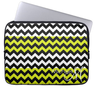 Green and White Chevron Zigzag Custom Monogram Laptop Sleeve