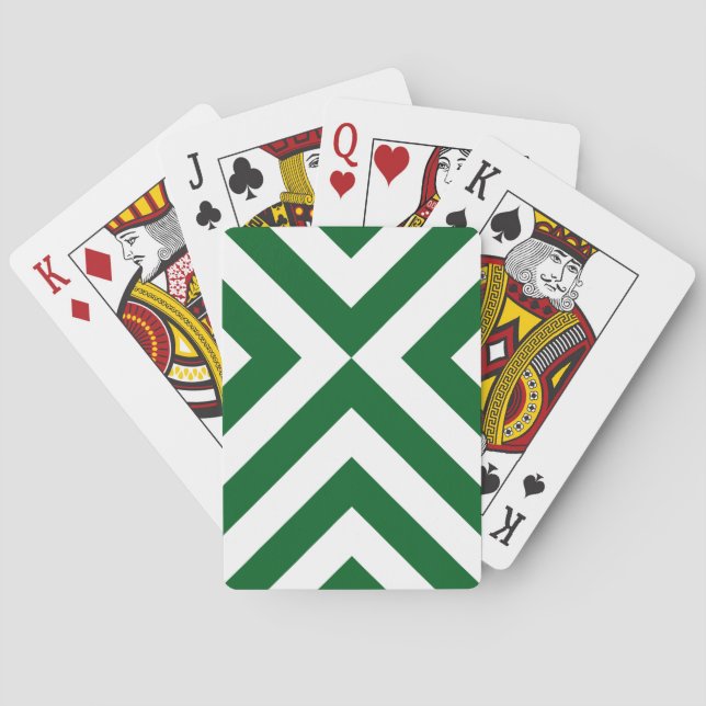 Green and White Chevrons Playing Cards (Back)