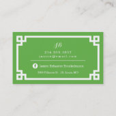 Green and White Chic Greek Key Border Business Card (Back)
